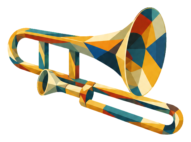 Abstract cubist trombone sticker with geometric multicolor shapes