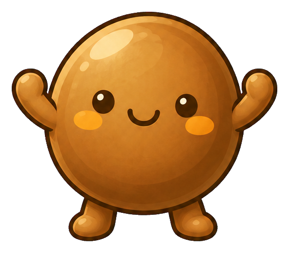 Cute smiling avocado pit character with tiny arms and blush cheeks
