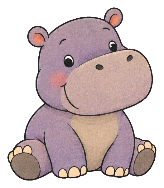 Cute baby hippo sitting with a happy expression and soft purple coloring