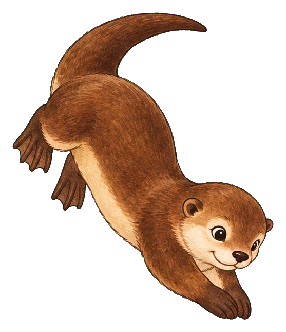 Vintage-style otter diving downward with a friendly expression and arched tail