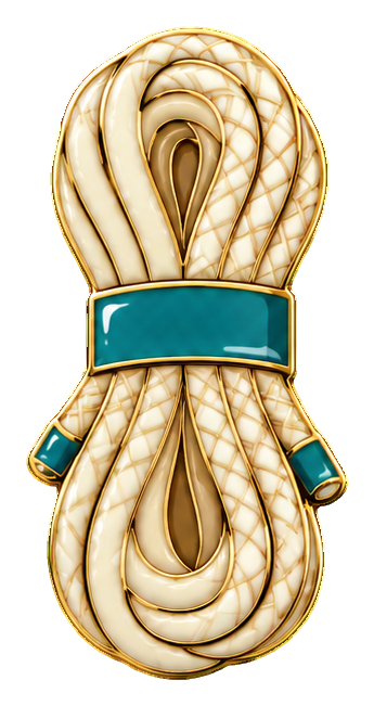 Cream and gold rope coil with a teal band in enamel style