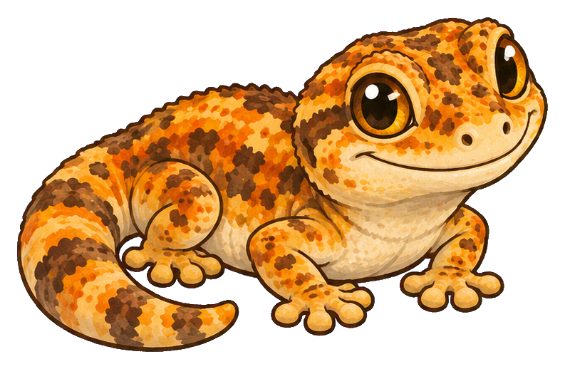 Cute orange and brown gargoyle gecko sticker facing forward on a transparent background.