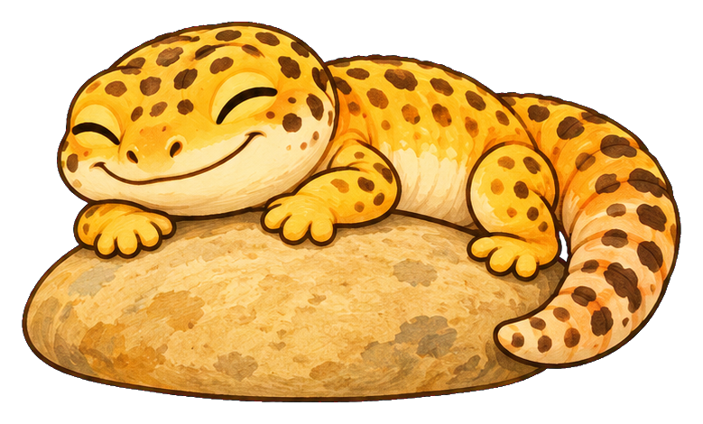 Cute leopard gecko sunbathing on a rock