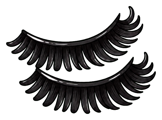 Two black false eyelash strips with long curled lashes