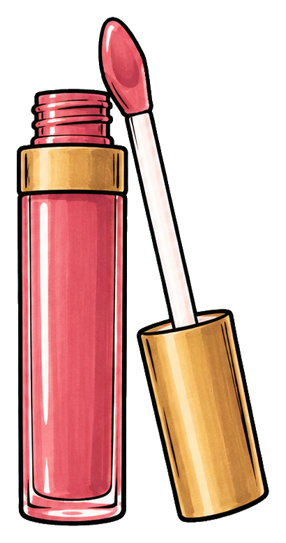 Pink lip gloss tube with gold cap and applicator wand