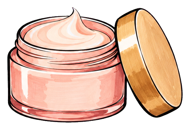 Open pink cosmetic cream jar with lid beside it