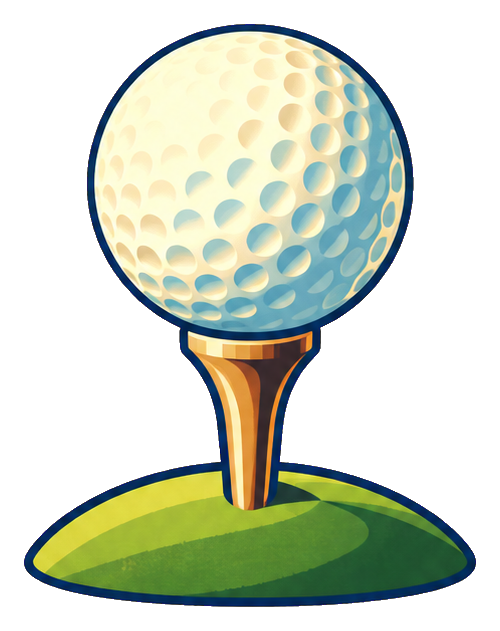 Retro-style golf ball resting on a tee with a green base