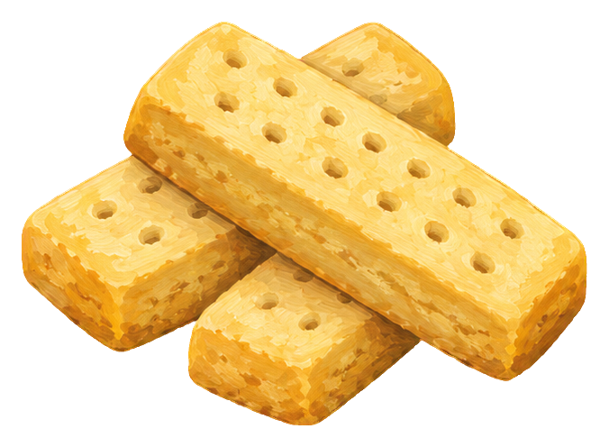 Three golden shortbread cookies in a gouache-style tea time sticker