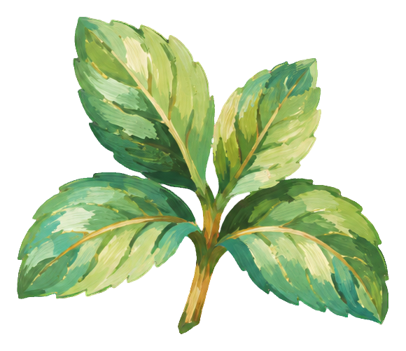 Gouache-style mint sprig with green leaves and a small stem
