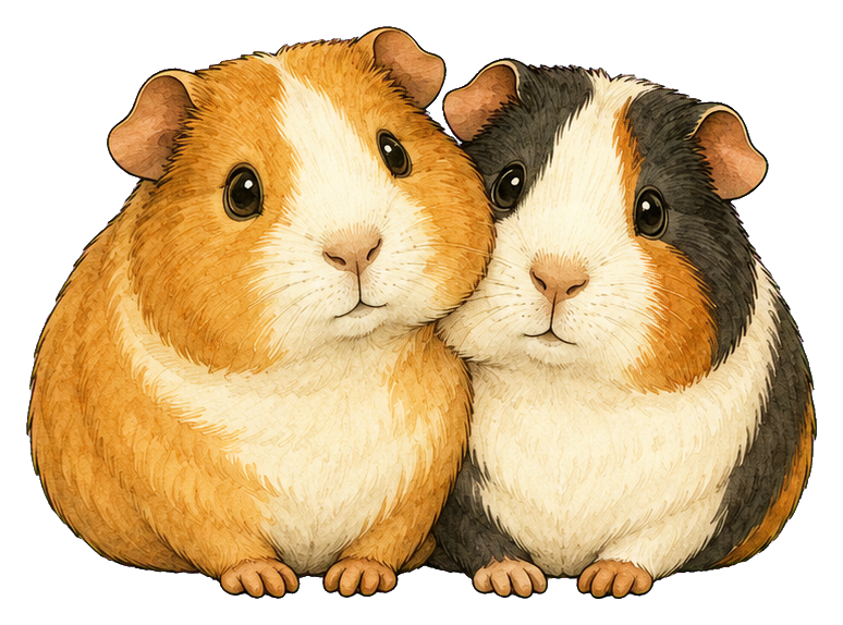 Two cute guinea pigs sitting side by side in a vintage storybook style sticker.