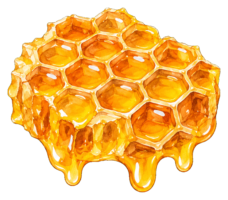 Honeycomb piece with dripping honey in a sticker graphic.