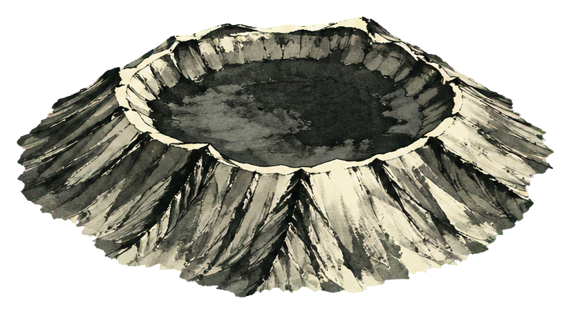 Black ink wash mountain crater bowl sticker with a wide circular opening.