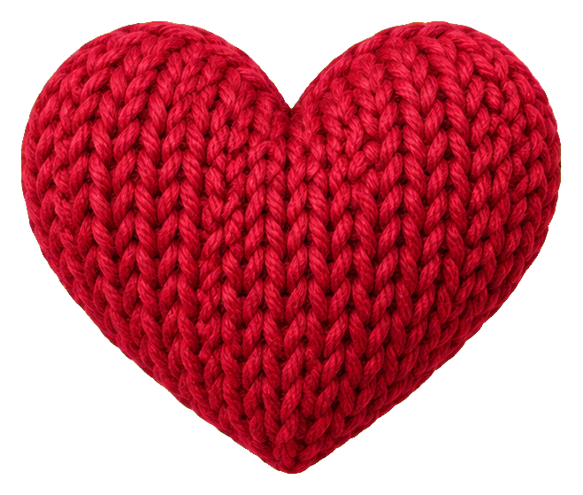 Red knitted heart sticker with a cozy wool texture