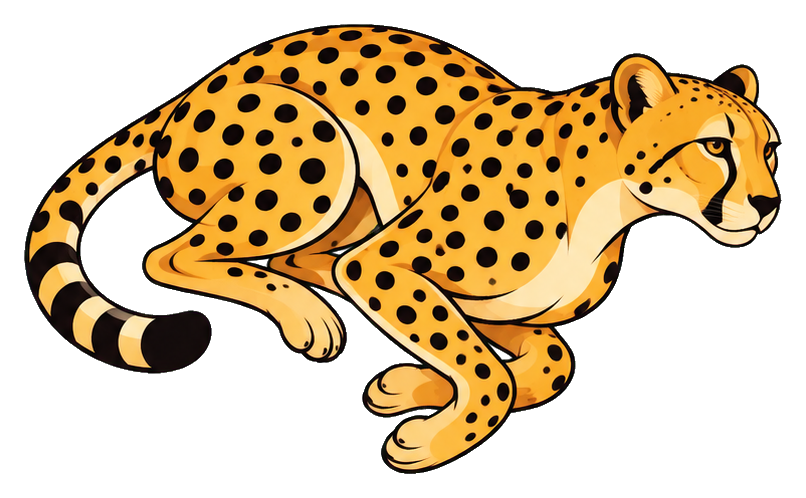 Leaping cheetah sticker with spotted body in a running jump pose