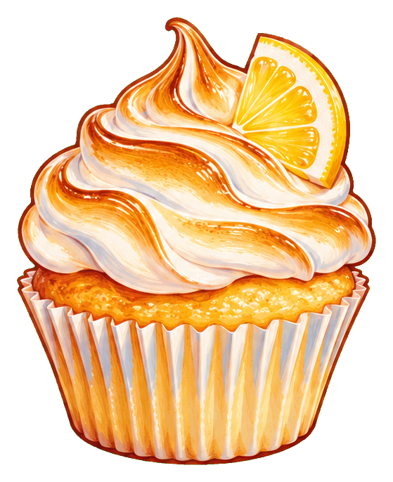Lemon meringue cupcake with swirled frosting and a lemon slice garnish