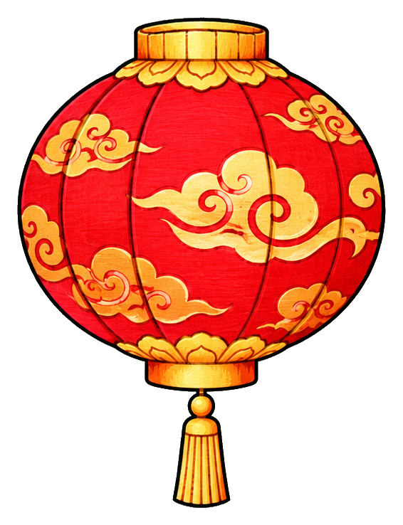 Red hanging lantern with gold cloud patterns and a tassel
