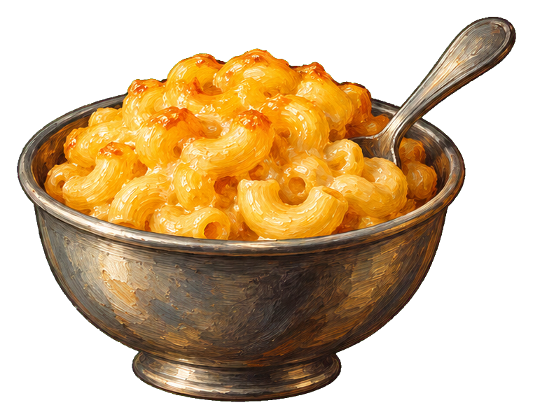 A bowl of creamy mac and cheese with a spoon in it.