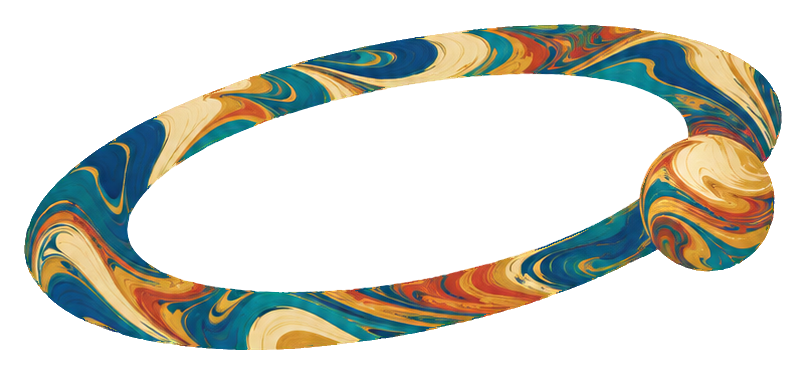 Marbled blue, teal, and gold orbital ellipse with a hollow center