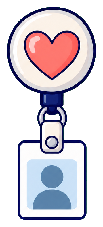 Badge reel with a heart icon and attached ID card holder