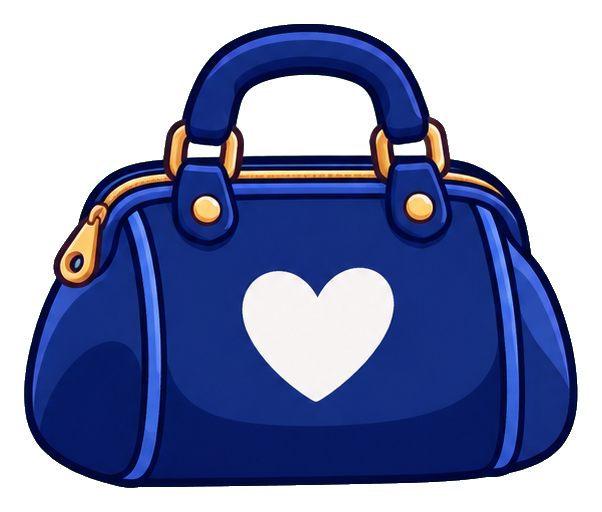 Blue first aid bag sticker with a white heart emblem and handles