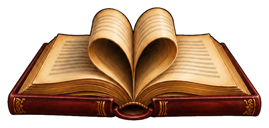 An open book with pages shaped into a heart