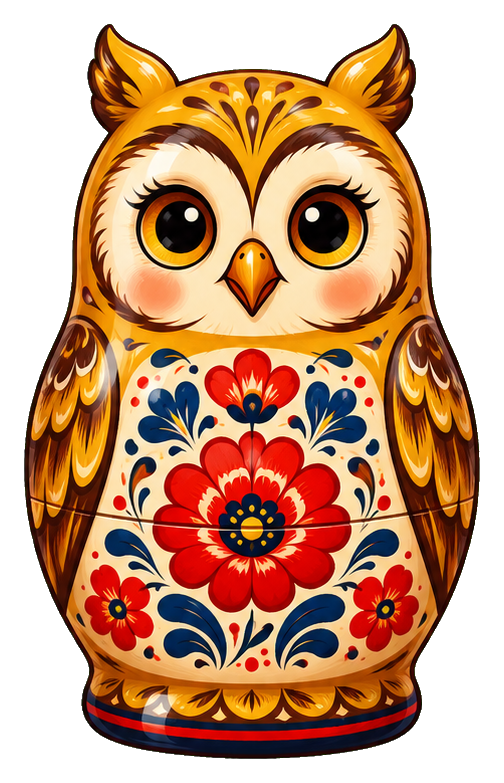 Cute owl painted as a floral matryoshka nesting doll sticker