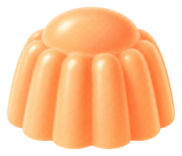 Orange peach jelly dessert with a rounded, fluted pudding shape.