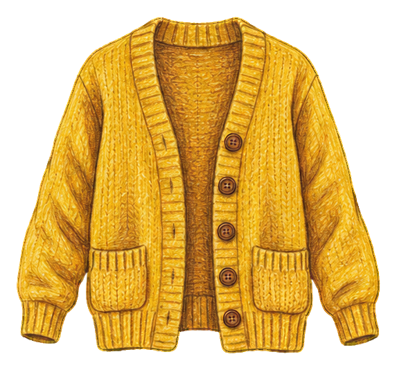 Yellow knitted cardigan with buttons and front pockets