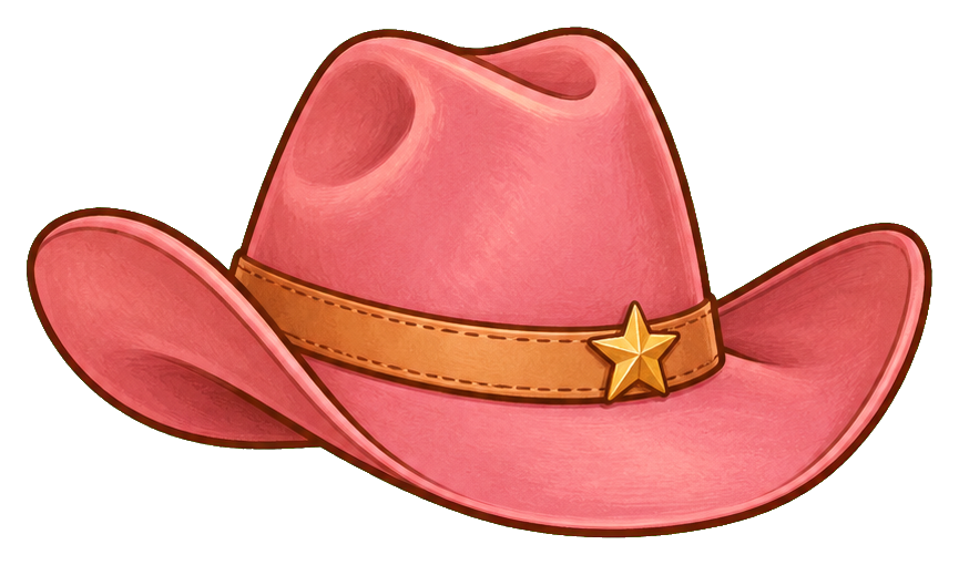 Pink cowgirl hat with a curved brim and star hatband, shown as a sticker cutout.