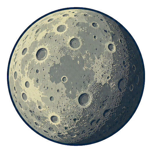 Detailed circular illustration of the planet Mercury with craters and surface texture.