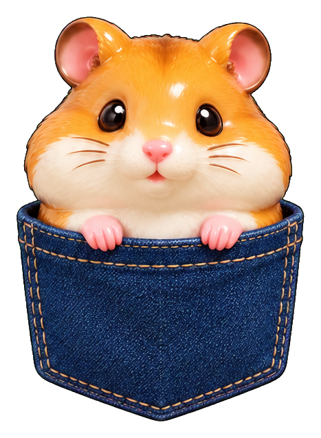 Cute hamster peeking out of a denim pocket with paws visible