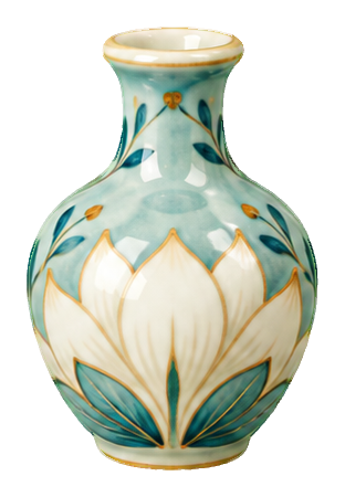 Porcelain lotus bud vase with teal and gold floral accents