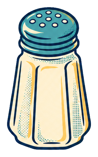 Retro-style salt shaker with blue cap and cream body