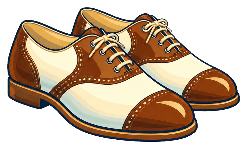 Retro brown and cream golf shoes with laces and art deco details
