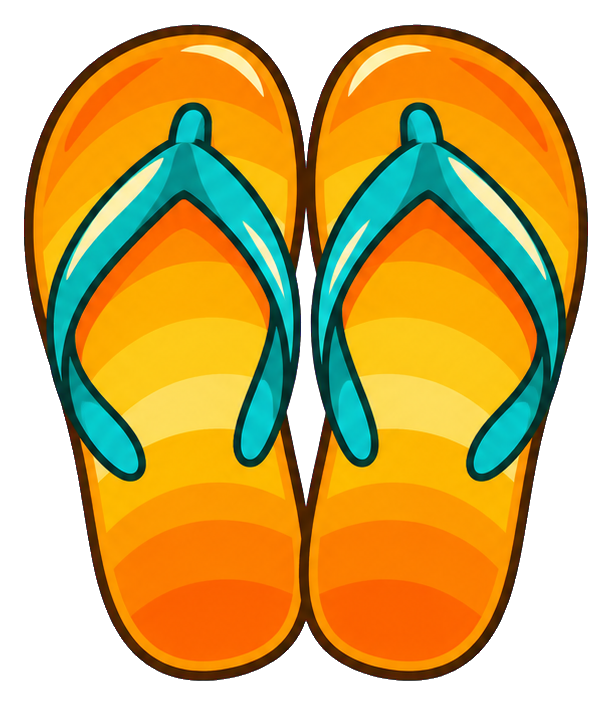 Colorful retro flip flops with orange and yellow stripes and turquoise straps
