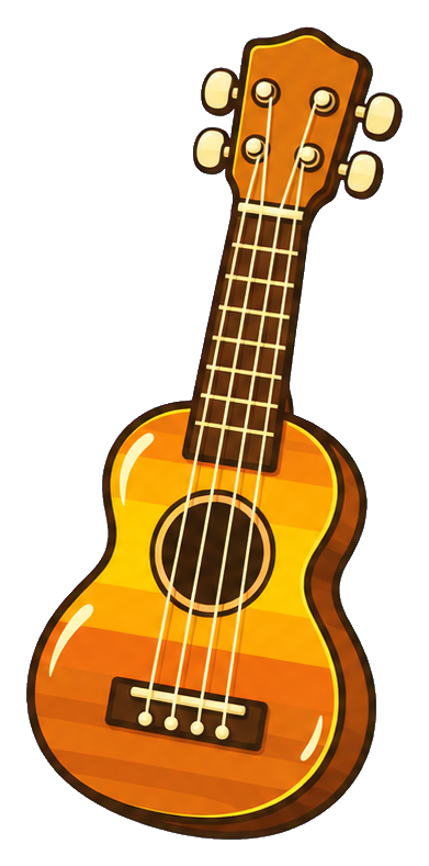 Orange retro ukulele sticker with a warm beachy style