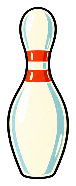 A single retro bowling pin with red stripes and blue outline