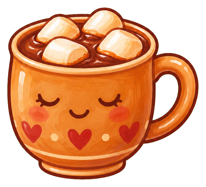 Sleepy hot cocoa mug with marshmallows and heart details