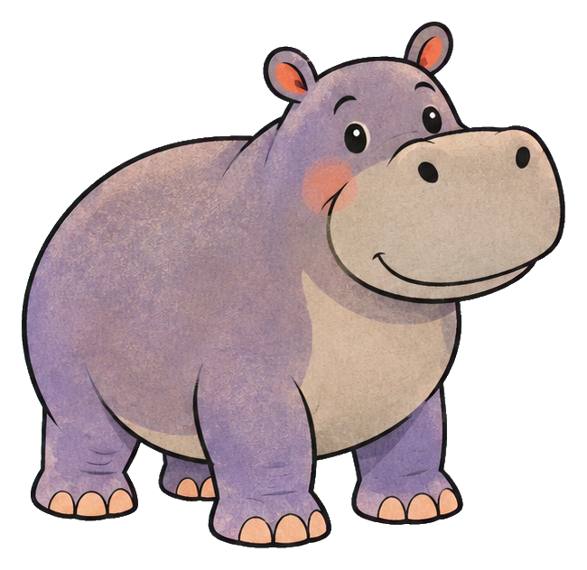 Cute smiling hippo sticker with a happy face and rounded body