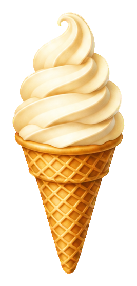 Cream-colored soft serve ice cream swirl in a waffle cone sticker