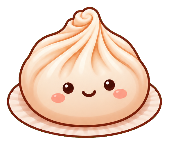 Cute smiling soup dumpling with rosy cheeks on a small plate