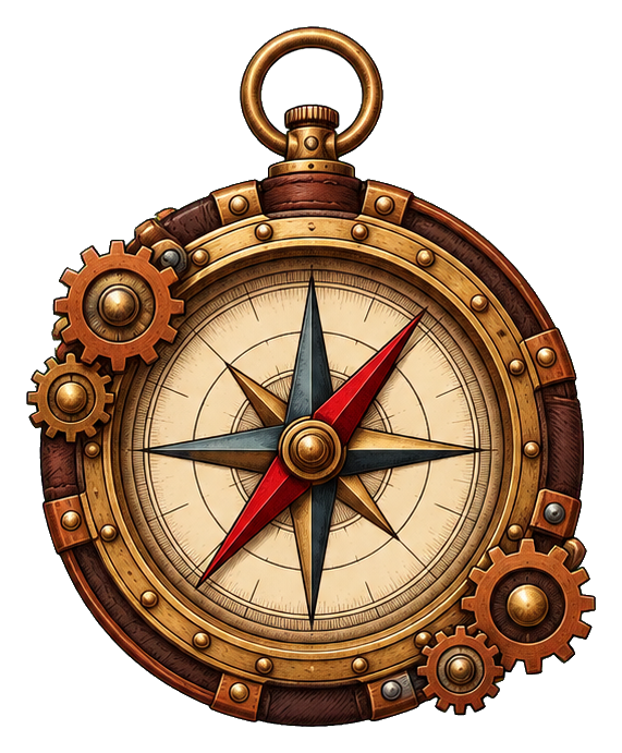 Vintage brass compass with gears and a steampunk design