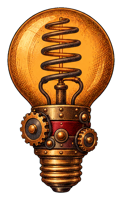 Steampunk Edison bulb with brass gears and a glowing vintage filament