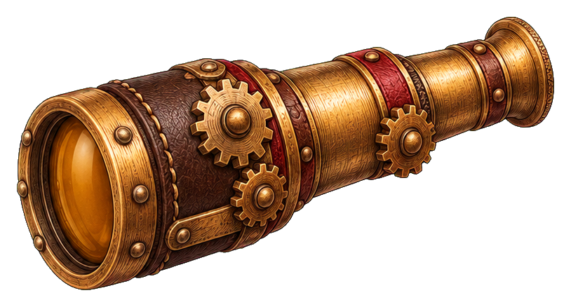 Brass steampunk spyglass with gears and a vintage telescope look