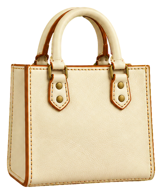 Cream leather tote bag with stitched edges and two handles.
