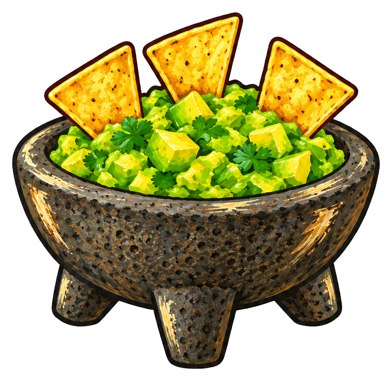 A bowl of guacamole with tortilla chips and diced avocado on top