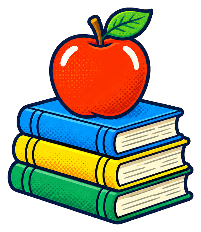 Red apple sitting on a stack of colorful books