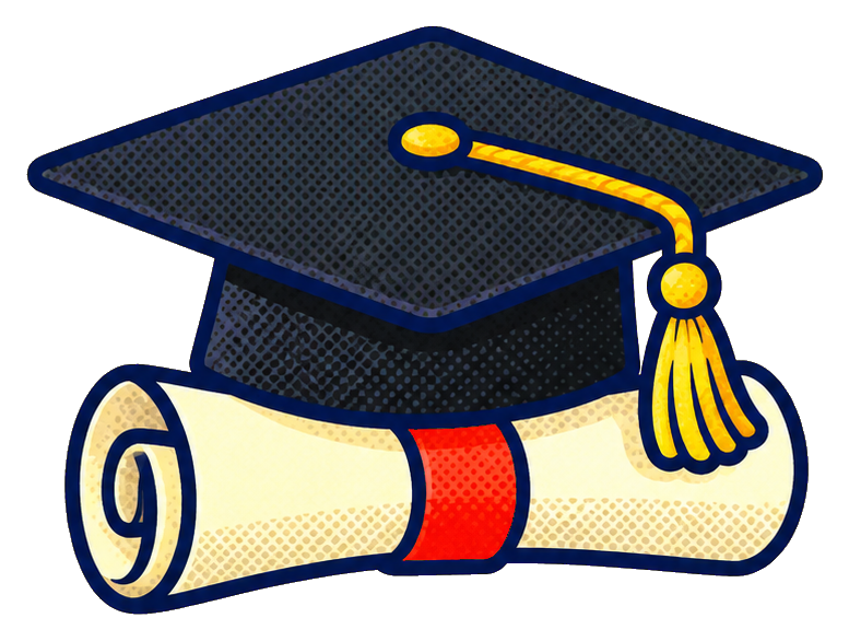 Graduation cap resting on a rolled diploma with a gold tassel