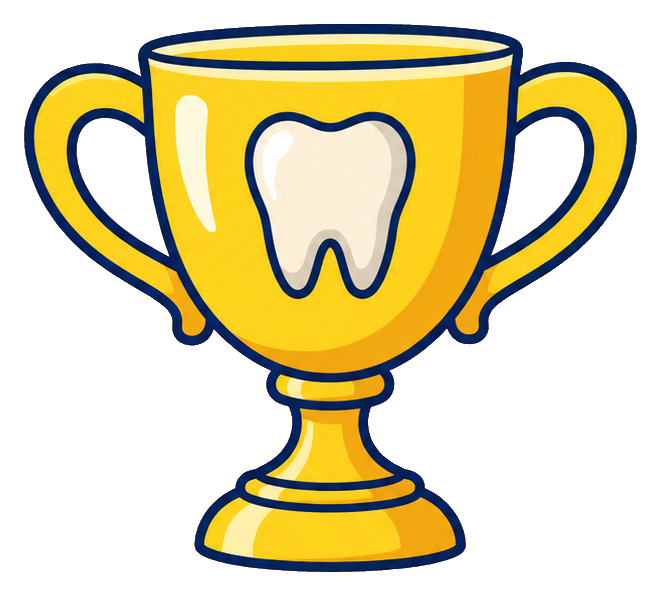 Yellow trophy with a tooth emblem on the cup