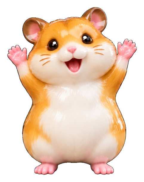 Cute orange and white hamster standing with paws raised in a big stretch